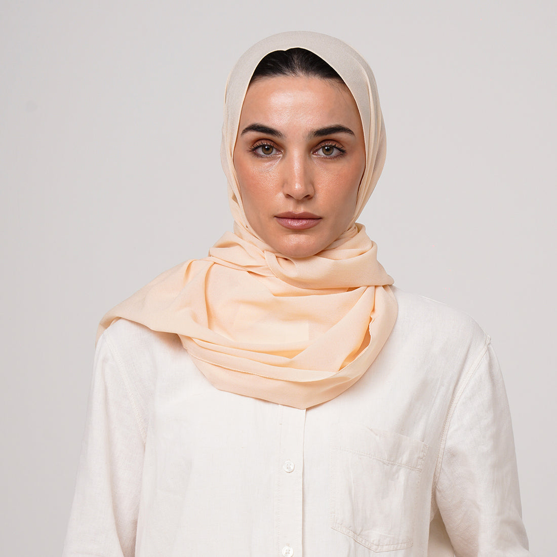 Double Stretch Chiffon Hijab - Peach Cream