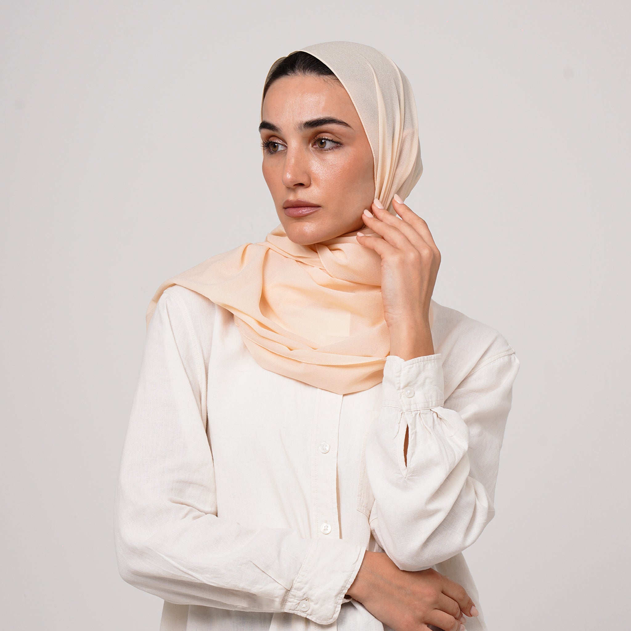 Double Stretch Chiffon Hijab - Peach Cream