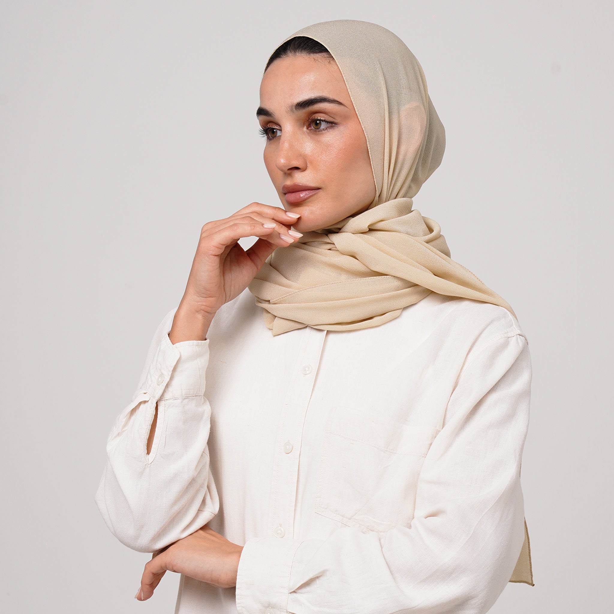 Double Stretch Chiffon Hijab - Vanilla Beige