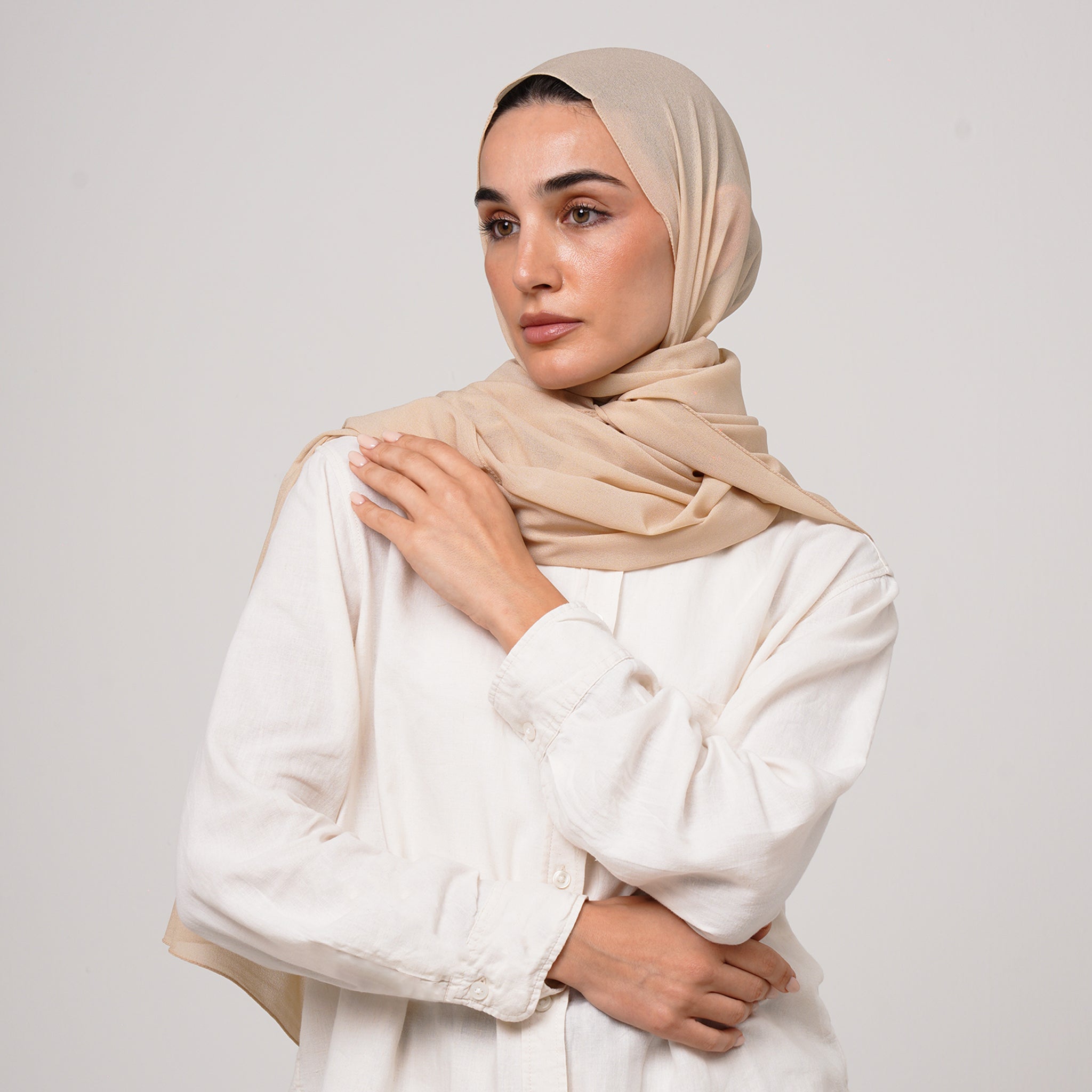 Double Stretch Chiffon Hijab - Oat Beige