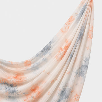 Printed Chiffon Hijab - Peach Mist Blossom