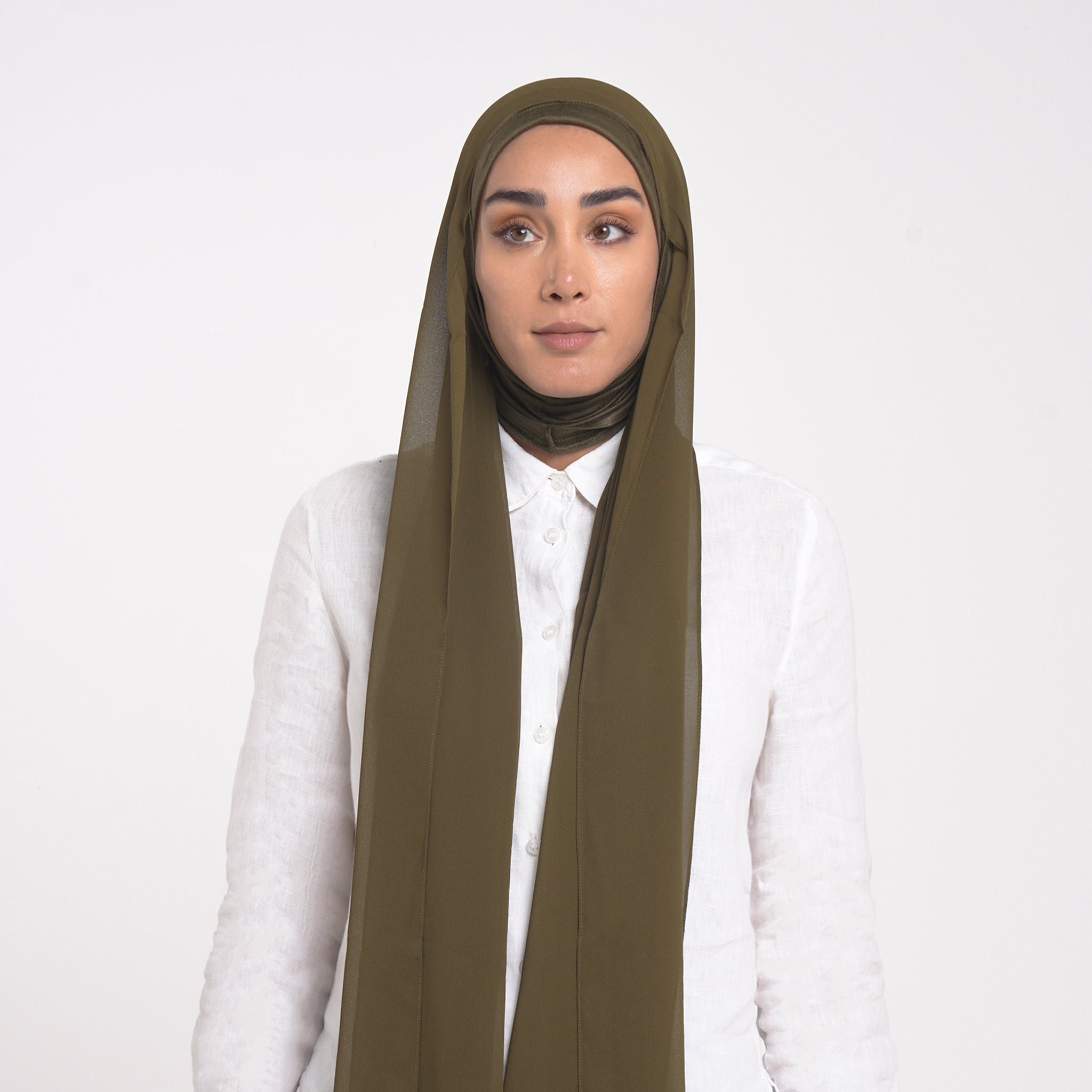 Emiratie Chiffon with Bonnet -Olive Grove