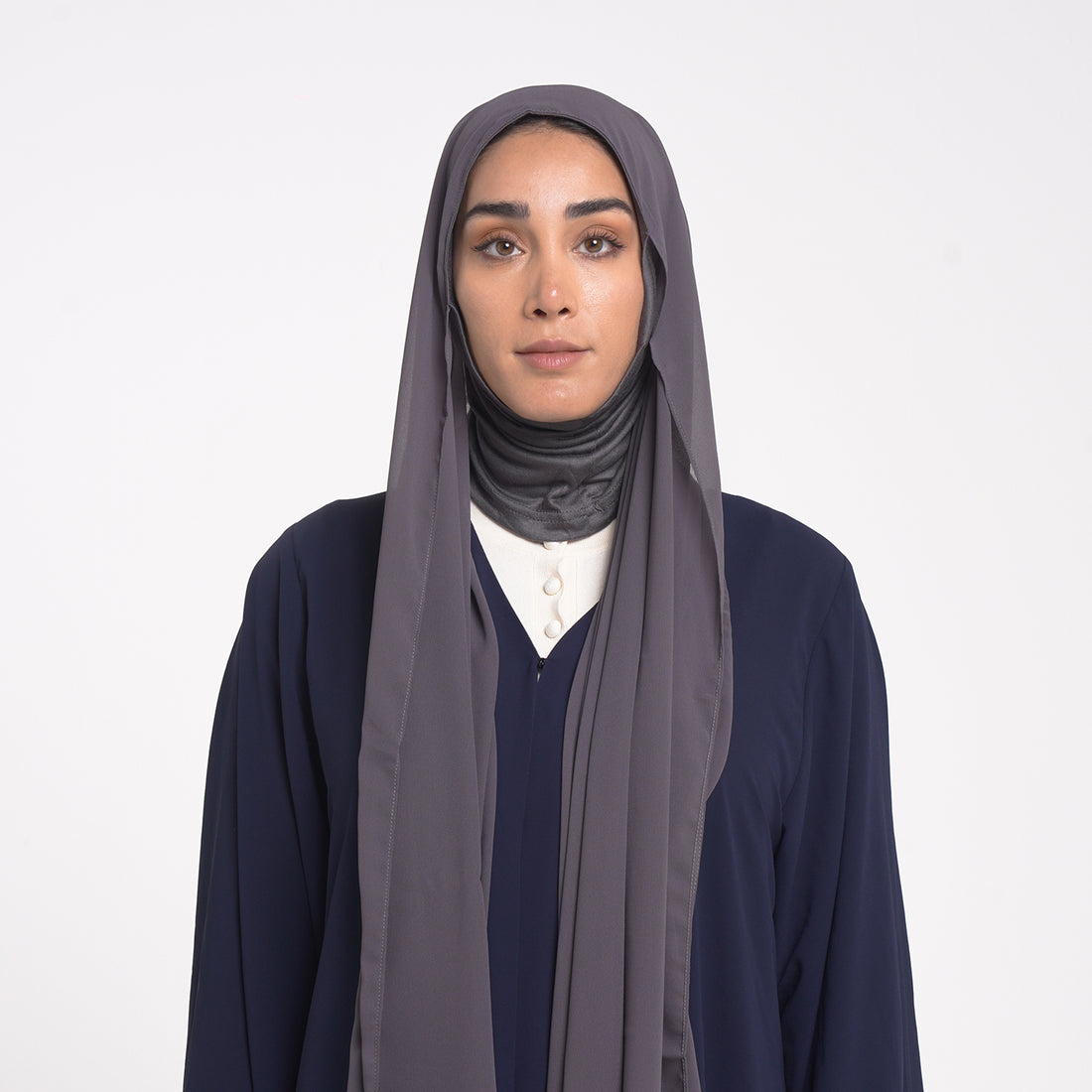 Emiratie Chiffon with Bonnet -Charcoal Taupe