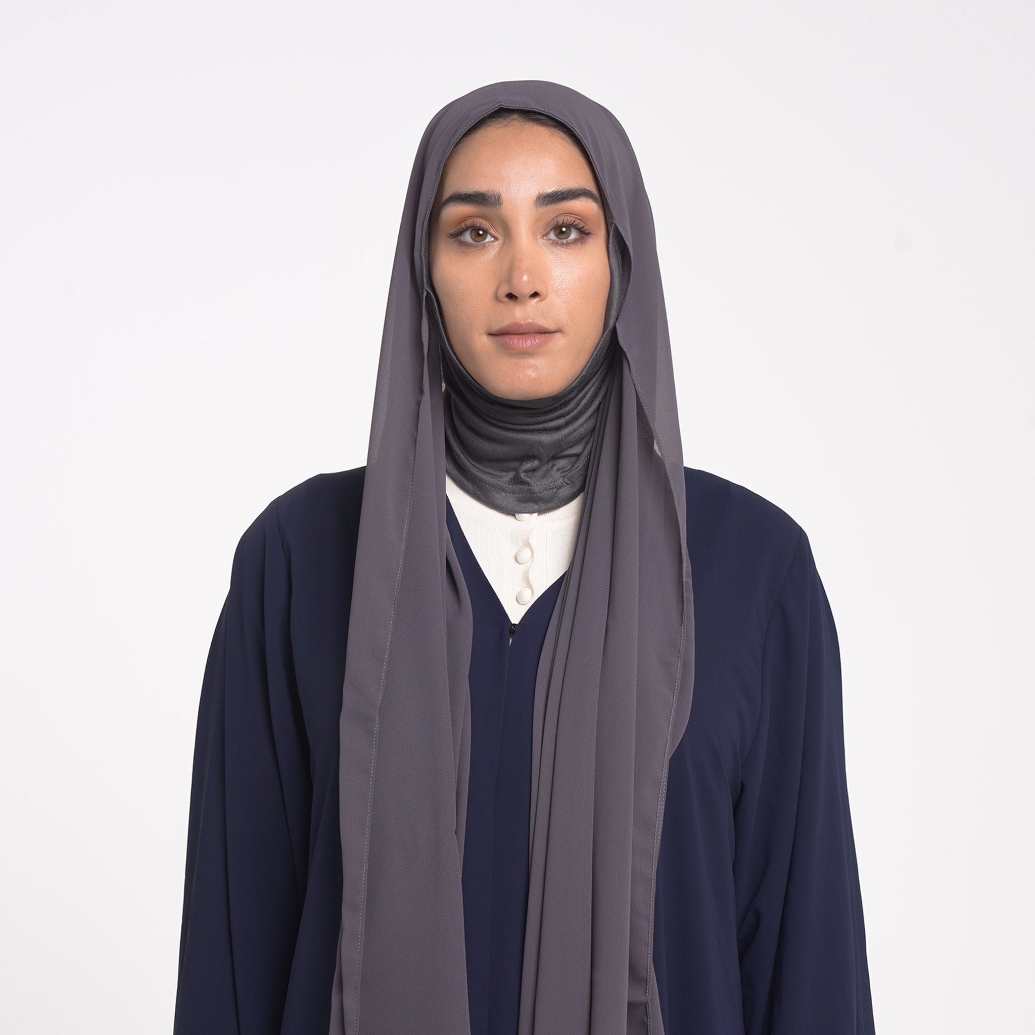 Emiratie Chiffon with Bonnet -Charcoal Taupe