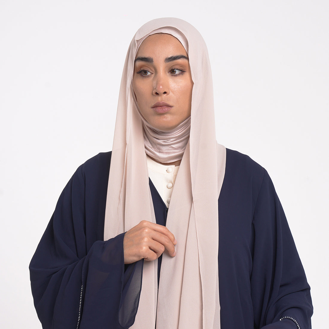 Emiratie Chiffon with Bonnet -Champagne Beige