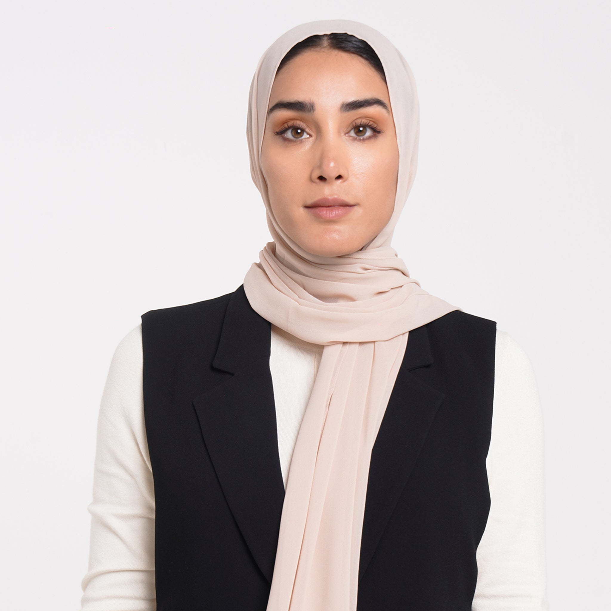 Korean Plain Chiffon Hijab - Soft Peach Beige