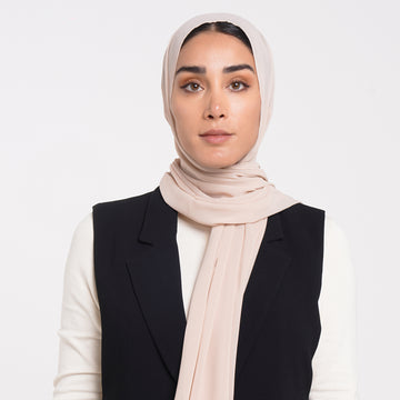 Korean Plain Chiffon Hijab - Soft Peach Beige