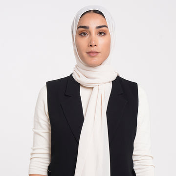 Korean Plain Chiffon Hijab - Creamy Ivory