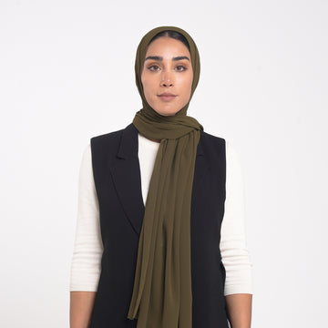 Korean Plain Chiffon Hijab - Olive Moss Green
