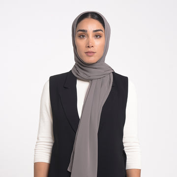 Korean Plain Chiffon Hijab - Cool Stone Taupe