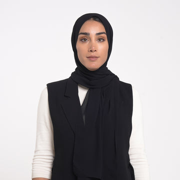 Korean Plain Chiffon Hijab - Classic Deep Black