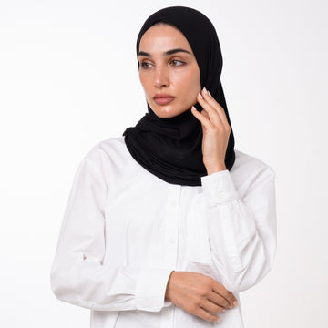 Cotton Malmal Folded Hijab - Black