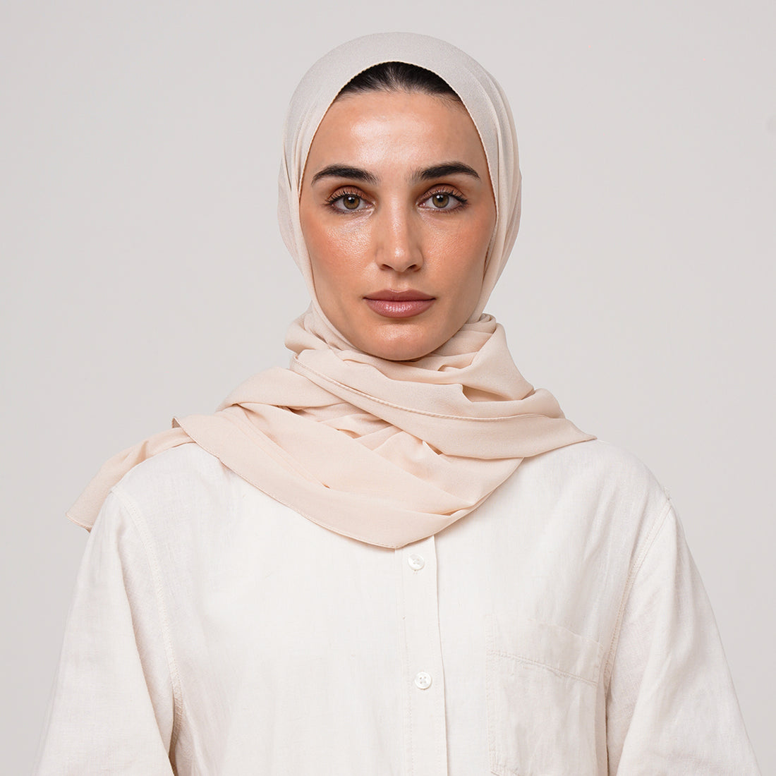 Double Stretch Chiffon Hijab - Ivory Blush