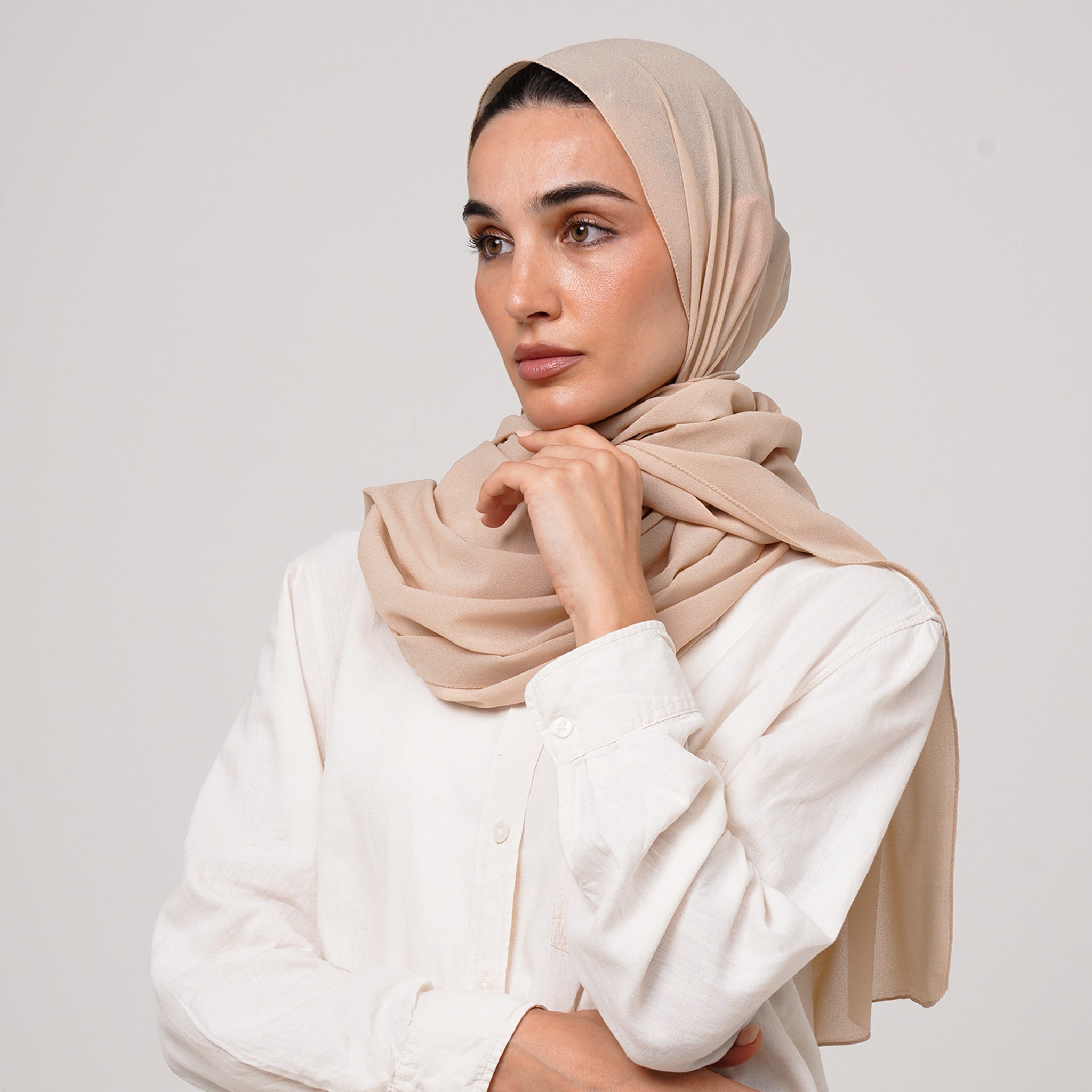 Double Stretch Chiffon Hijab - Sand Beige