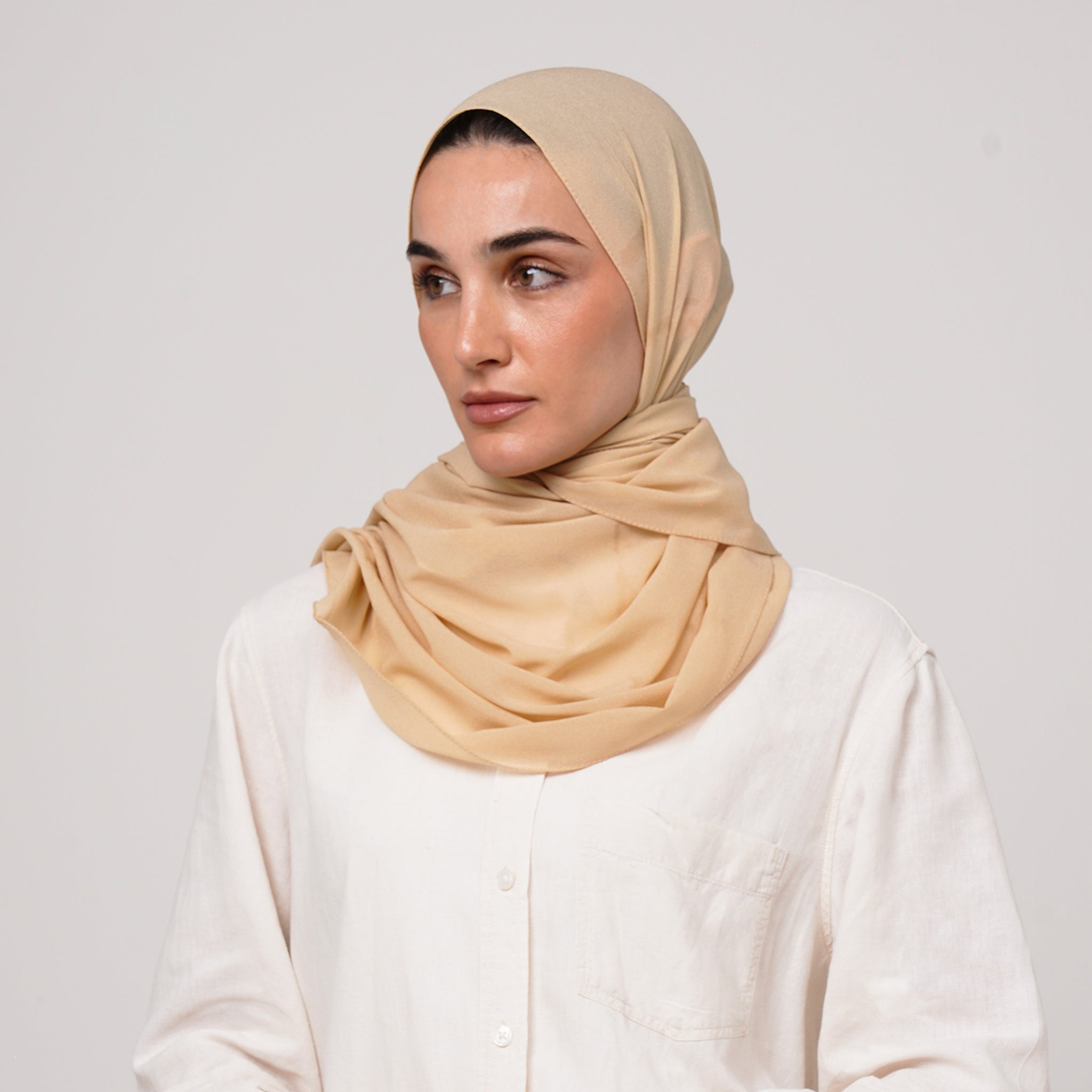Double Stretch Chiffon Hijab - Champagne Beige