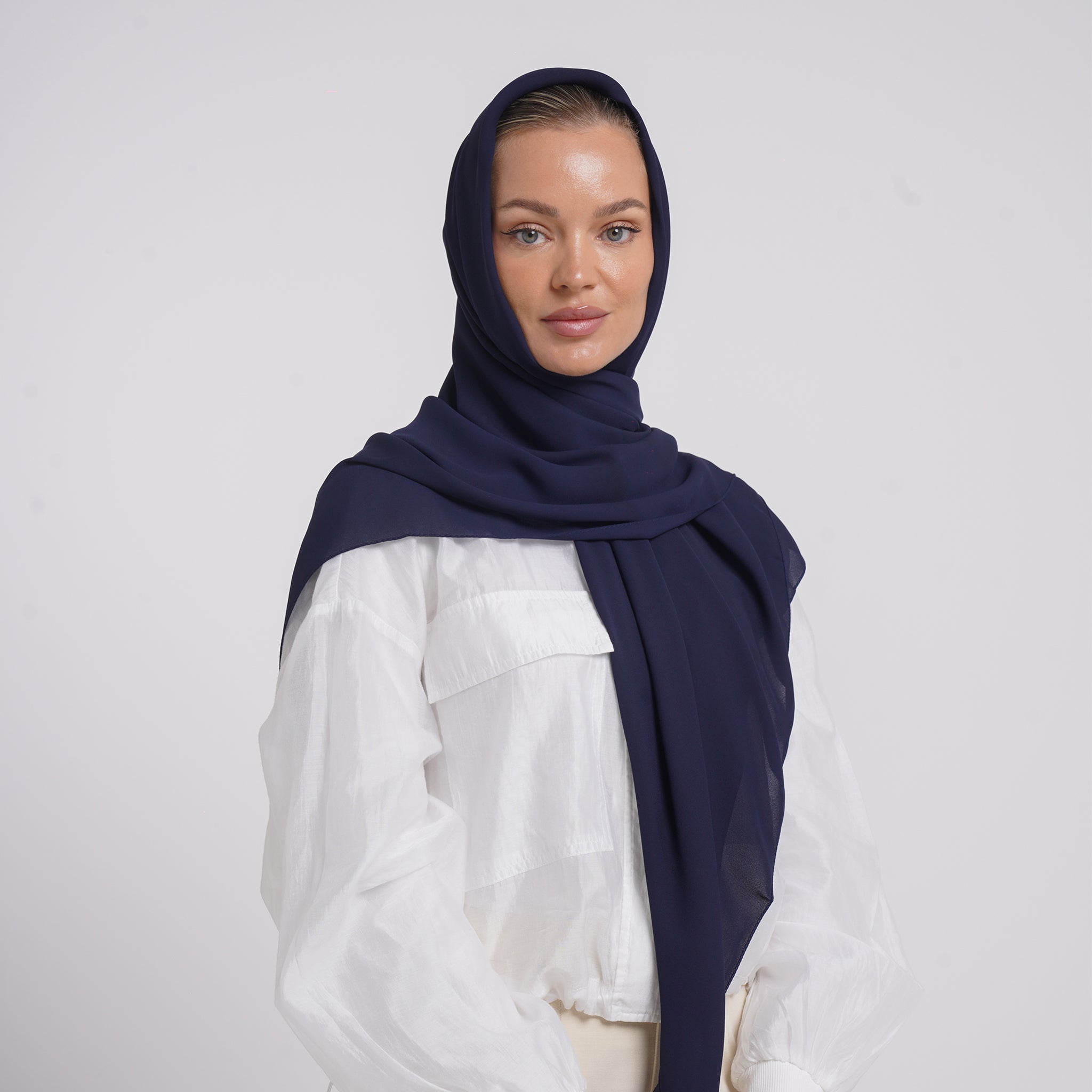 Crepe Cotton hijab -  Navy Blue