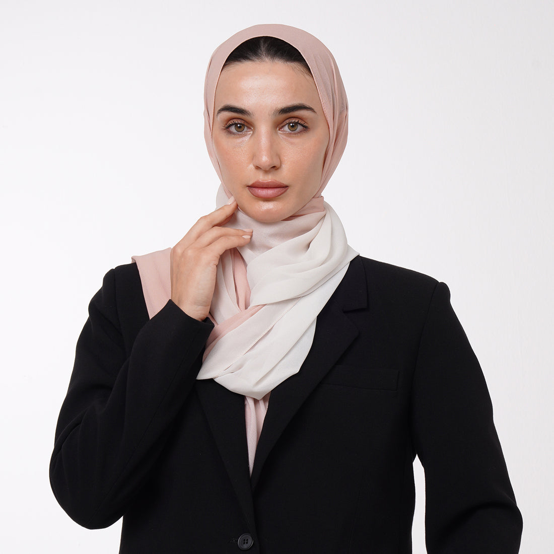 Ombre Crepe Hijab - Blush Ivory
