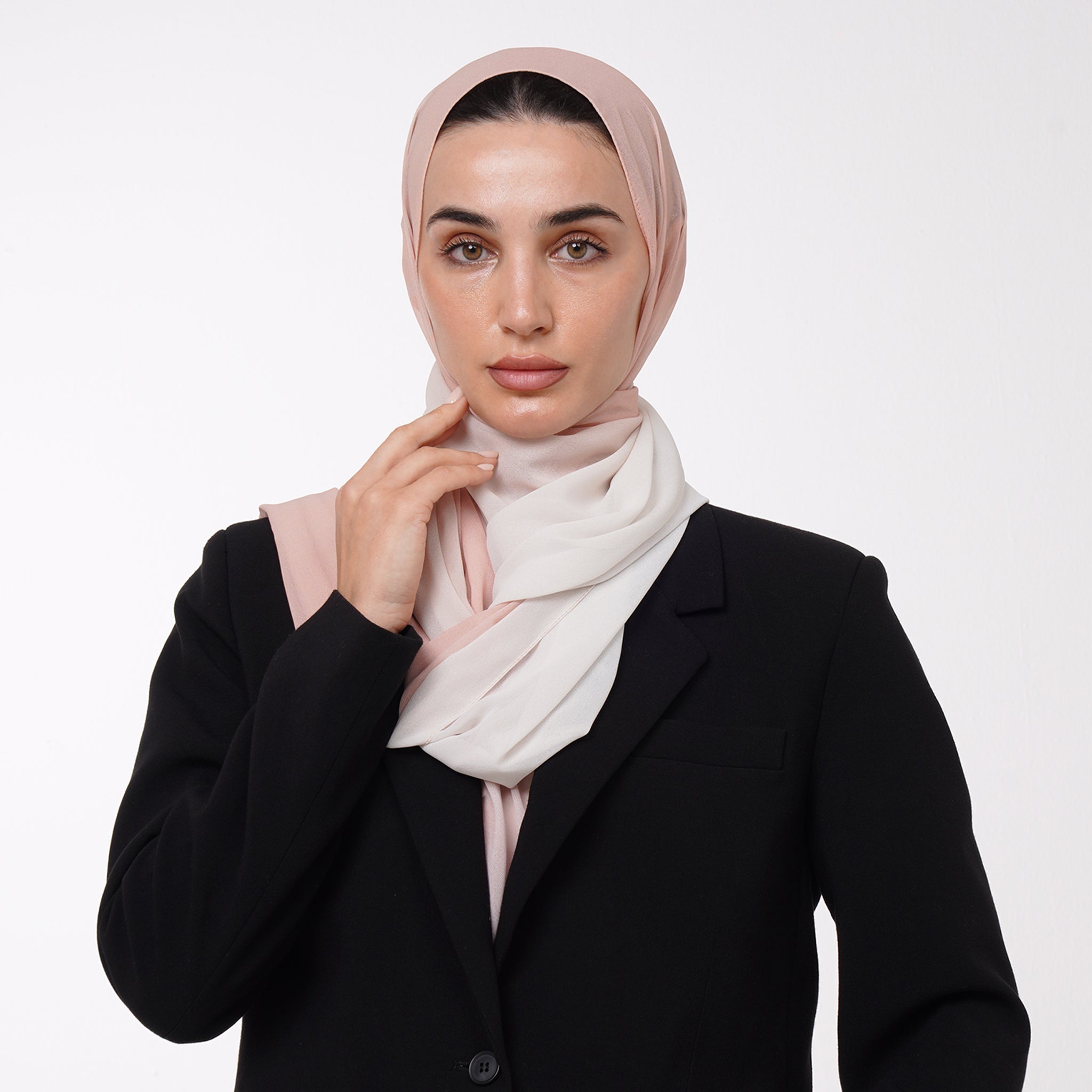 Ombre Crepe Hijab - Blush Ivory