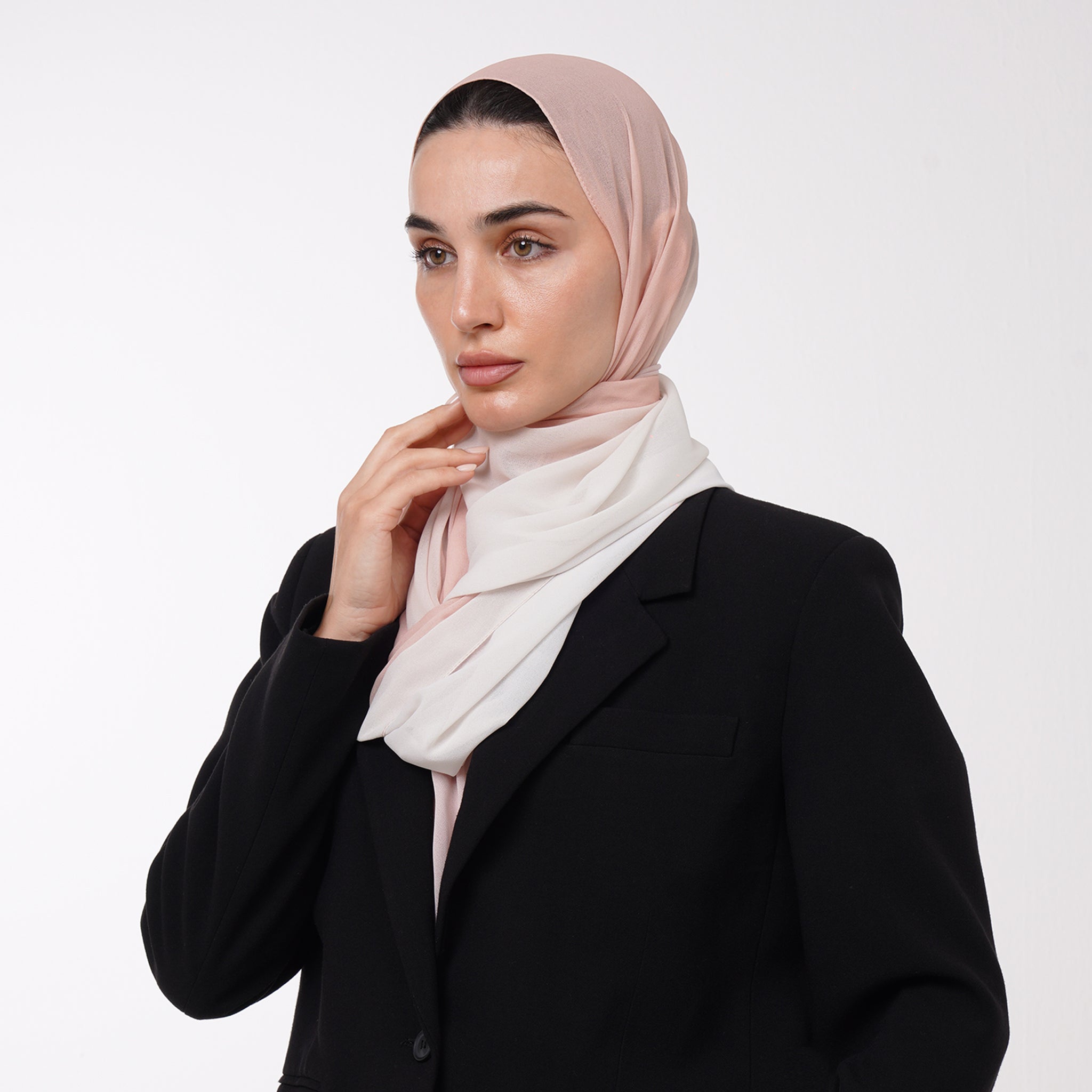Ombre Crepe Hijab - Blush Ivory
