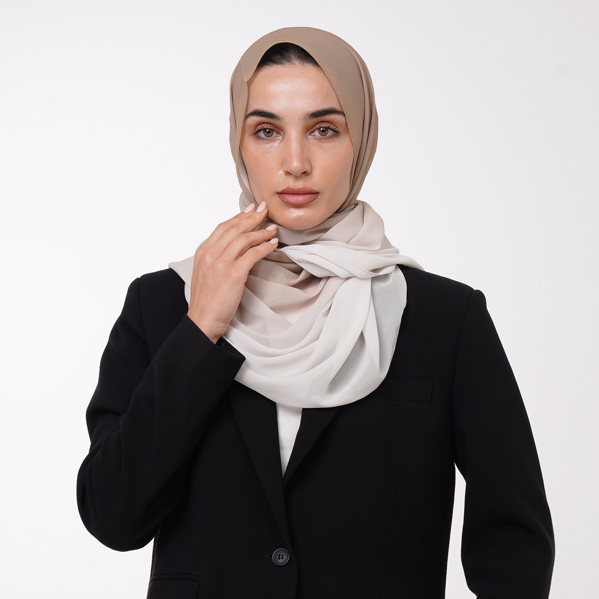 Ombre Crepe Hijab -Mocha Ivory