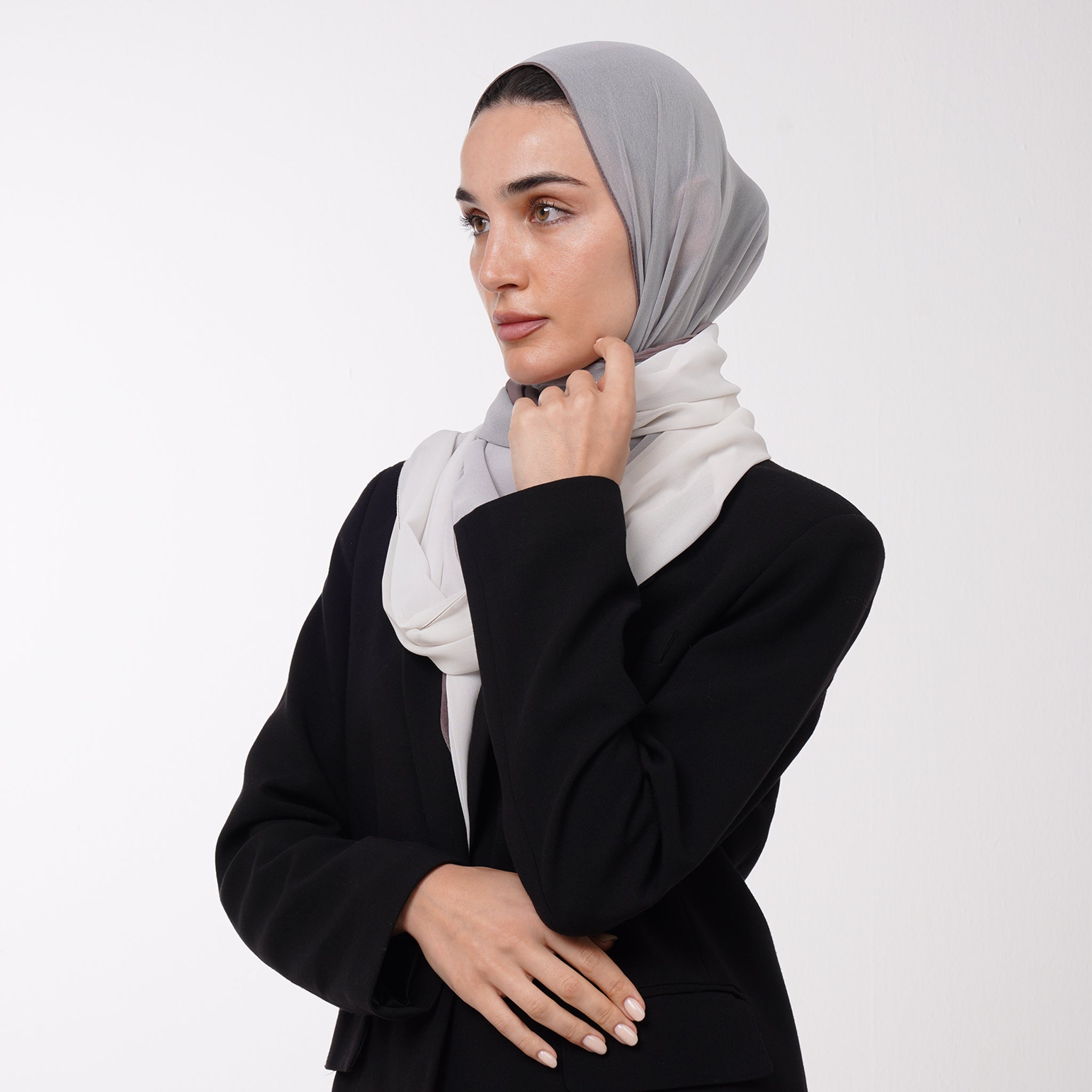 Ombre Crepe Hijab -Silver Pearl
