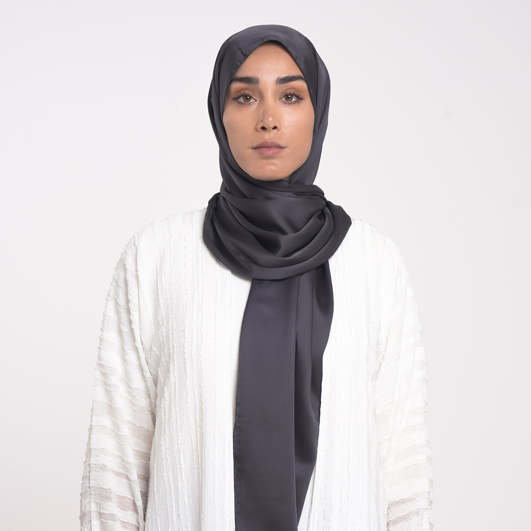 Smooth Satin Hijab - Charcoal Grey