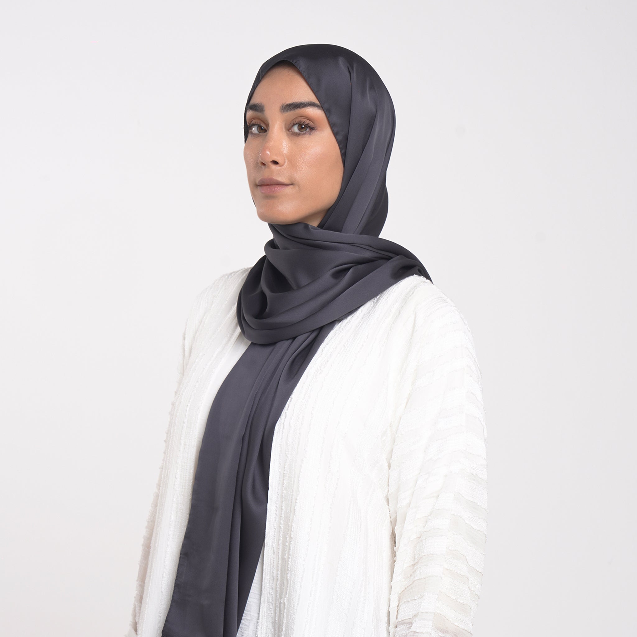 Smooth Satin Hijab - Charcoal Grey