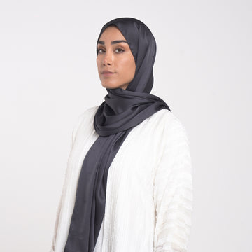 Smooth Satin Hijab - Charcoal Grey
